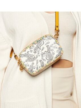 Tory Burch Perry Bombe Mini Crossbody Mixed Print Leather Bag Medallion Floral